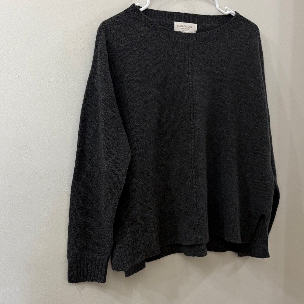 Bianco & Blu Dark Gray Sweater - made in Italy - large - merino wool blend